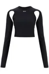 Off-white Cropped Top With Cut-out Shoulder Details In Black