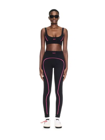 Off-white Black/pink Off Stamp Seamless Leggings In 黑色