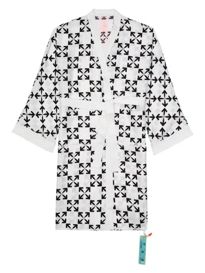 Pre-owned Off-white Off Arrow Pattern Silk Robe In White/black