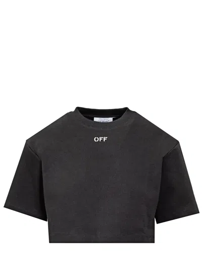 Off-white Off Cropped T-shirt In Black White