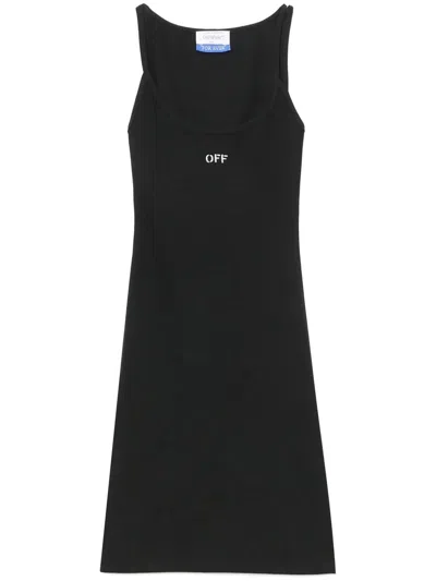 Off-white Off-embroidered Ribbed Minidress In Black/white