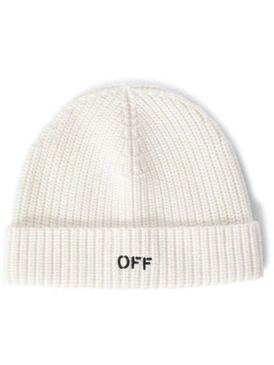 Pre-owned Off-white Off Embroideredlogo Wool Beanie In White/black