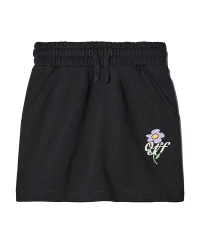 Off-white Kids' Black Miniskirt With Elasticated Waistband And Logo In Cotton Girl In Black White