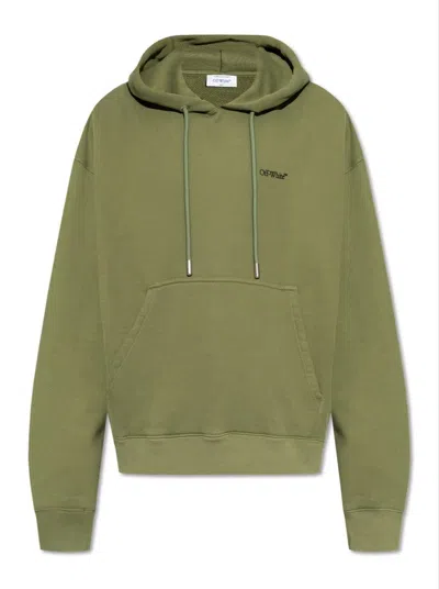 Off-white Logo-print Cotton Hoodie In Green