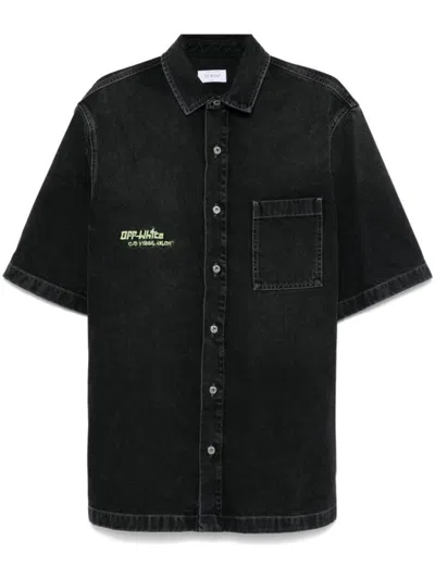 Off-white `off Irreg` Denim Bowling Shirt In Black