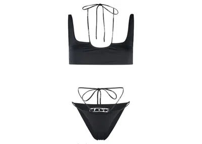 Pre-owned Off-white Off Off Women's Cross Coulisse Bikini Swimsuitin Black/white