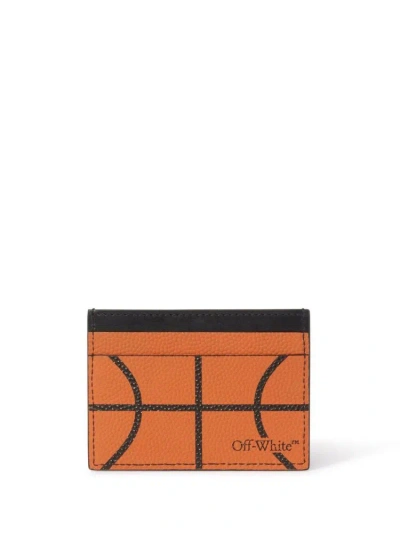 Off-white Basketball Logo-print Leather Card Case In Orange