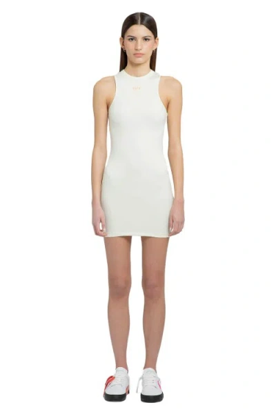 Off-white Sleeveless Sleek Rowing Stretchy Mini Dress In White