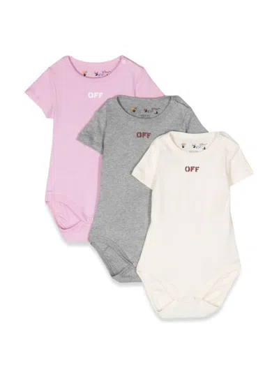 Off-white Three-pack Babygrow Set In Multicolour