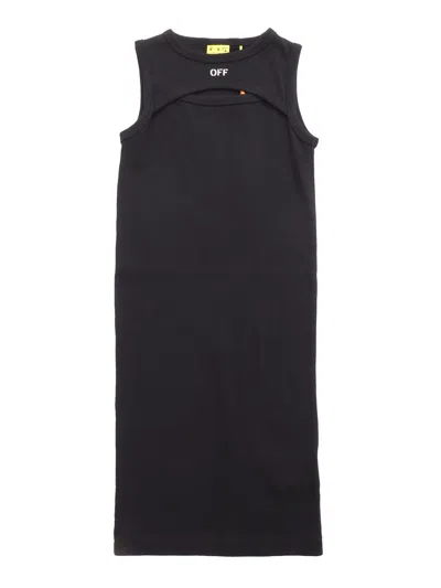 OFF-WHITE OFF STAMP CLEAR RIBBED DRESS BLACK - WHI
