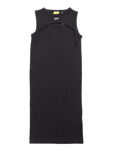 OFF-WHITE OFF STAMP CLEAR RIBBED DRESS BLACK - WHI