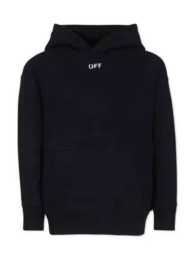 Off-white Kids' Off-stamp Cotton Hoodie In Black
