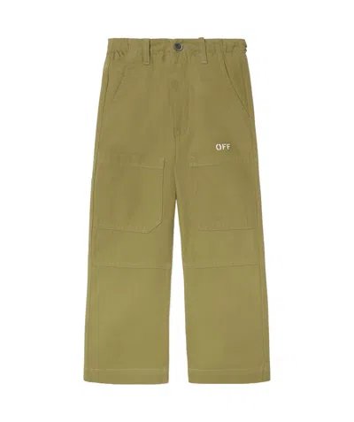 Off-white Kids' Off Stamp Cotton Trousers In Green