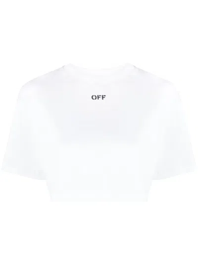 Off-white White Cropped T-shirt With Logo