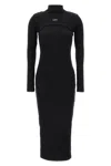 Off-white Ribbed Texture Midi Dress With High Neckline