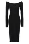 Off-white Viscose Knit Midi Dress With Logo Intarsia