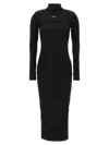 Off-white Ribbed Texture Midi Dress With High Neckline