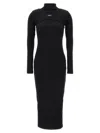 Off-white Ribbed Texture Midi Dress With High Neckline In Black