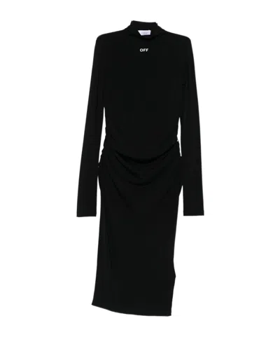 OFF-WHITE OFF-WHITE LOGO PRINTED LONG-SLEEVED DRESS