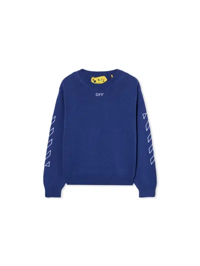 Off-white Off Stamp Knit Crew Sweater In Blue