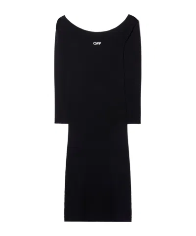 OFF-WHITE OFF-WHITE OFF STAMP OFF-SHOULDER LONG-SLEEVED DRESS