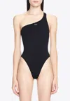 Off-white Solid Color One-shoulder One Piece Swimsuit In Black
