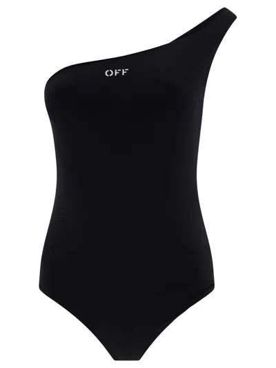 Off-white Off White "off Stamp" One Shoulder Swimsuit In Black