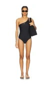 Off-white Off Stamp One Shoulder Swimsuit In Black & White