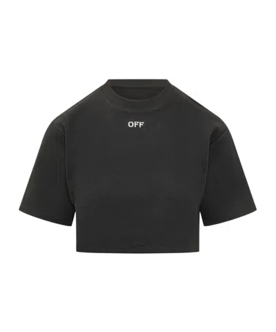 Off-white Off Stamp Rib Cropped T-shirt In Black