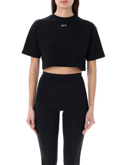 Off-white Off White Cropped T Shirt With Off Embroidery In Black