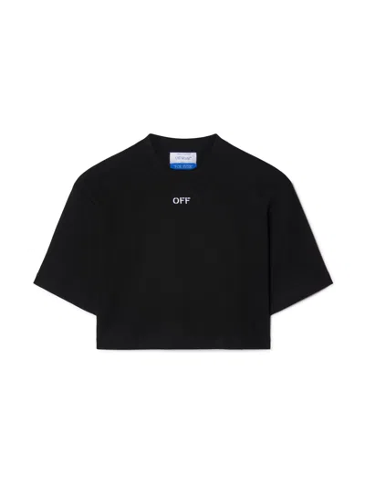 Off-white Off White Cropped T Shirt With Off Embroidery In Black