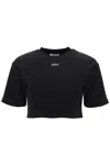 Off-white Off White Cropped T Shirt With Off Embroidery In Black White