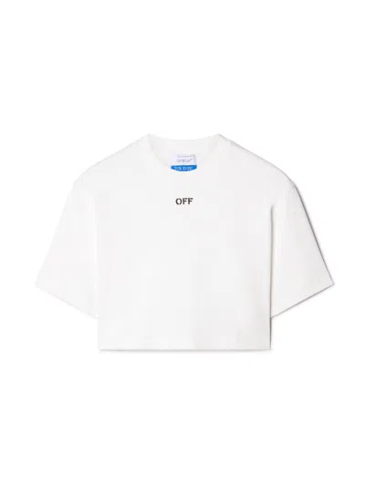 Off-white Crew Neck Boxy Cropped T-shirt In White