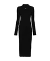 Off-white Ribbed Texture Midi Dress With High Neckline In Black