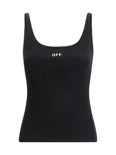 Off-white Stretch Cotton Tank Top Scoop Neckline In Black