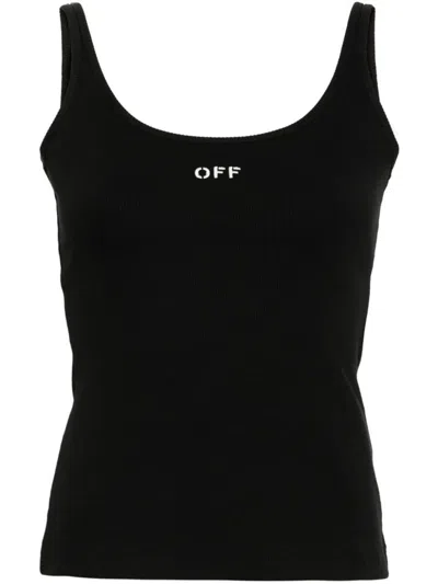 Off-white Off Stamp Ribbed-knit Tank Top In Black White