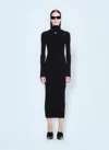 Off-white Ribbed Texture Midi Dress With High Neckline In Black