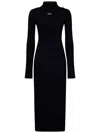 Off-white Ribbed Texture Midi Dress With High Neckline In Black