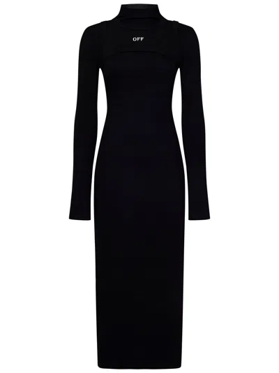 OFF-WHITE OFF STAMP RIBBED MIDI DRESS