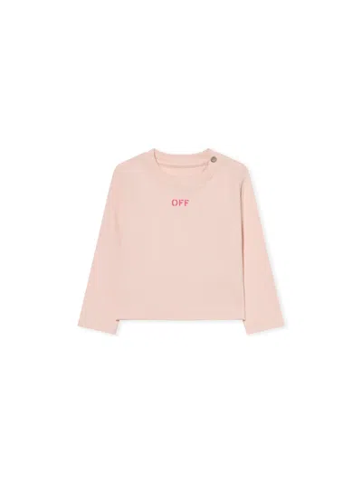 Off-white Kids' Off Stamp Ribbed T-shirt In Pink
