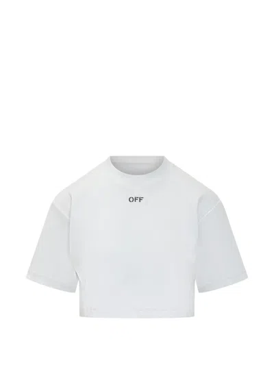 Off-white Crew Neck Boxy Cropped T-shirt In White