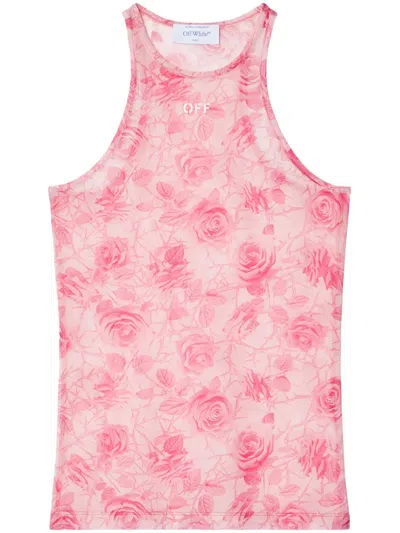 Off-white Pink Stamp Roses Racerback Tank Top