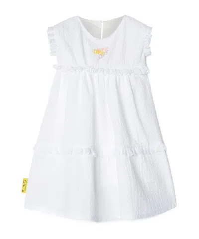 Off-white Off Stamp Ruffled Cotton Dress In White