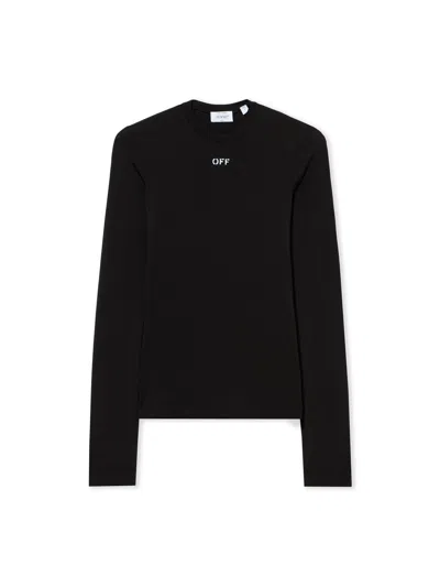 Off-white Fitted Long Sleeve Ribbed Crop T-shirt In Black