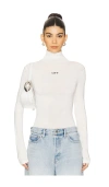 Off-white Logo Viscose Blend Turtleneck Top In White