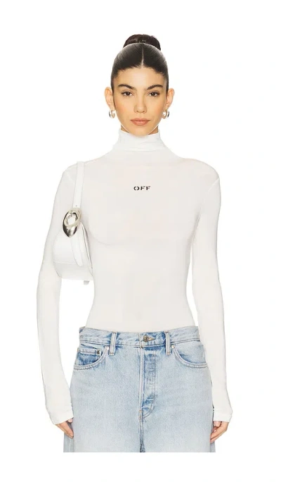 Off-white Logo Viscose Blend Turtleneck Top In White,black
