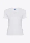 Off-white Cropped Ribbed Cotton T-shirt With Wide Sleeves In White