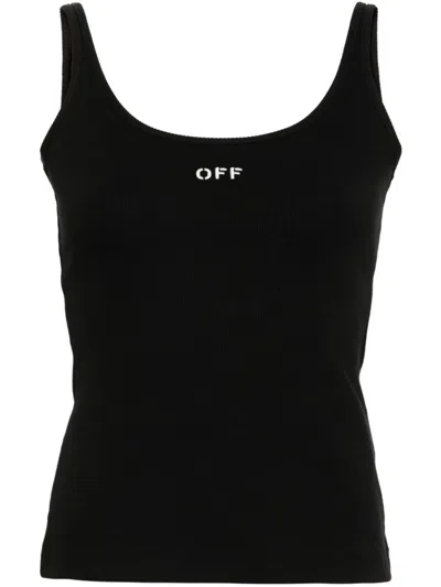 Off-white Off Stamp Stretch-cotton Tank Top In White,black