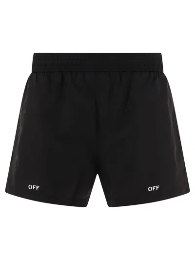 Off-white Black Off Stamp Swim Shorts In Black White