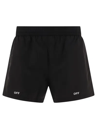 Off-white Black Swimsuit Trunks With Contrasting Print In Tech Fabric Man